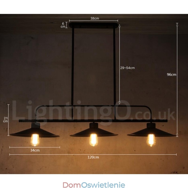3-punktowa lampa wisząca w stylu retro rustykalnym ze stali z kloszem ze stali