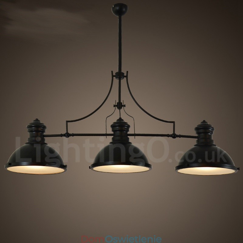 3-punktowa lampa wisząca w stylu retro rustykalnym ze stali z kloszem ze stali
