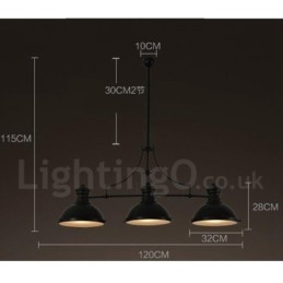 3-punktowa lampa wisząca w stylu retro rustykalnym ze stali z kloszem ze stali