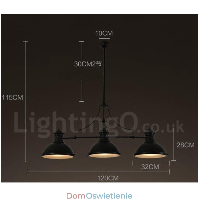 3-punktowa lampa wisząca w stylu retro rustykalnym ze stali z kloszem ze stali