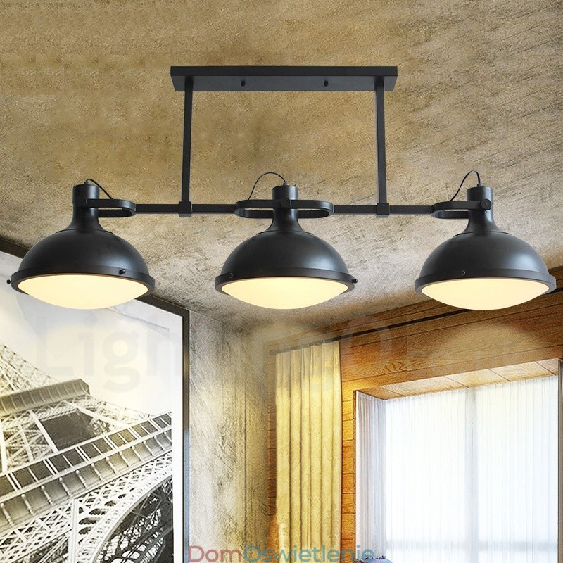 3-punktowa lampa wisząca ze stali w stylu retro rustykalnym z kloszem szklanym
