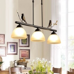 3-punktowa lampa wisząca ze stali w stylu retro rustykalnym z kloszem szklanym