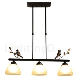 3-punktowa lampa wisząca ze stali w stylu retro rustykalnym z kloszem szklanym