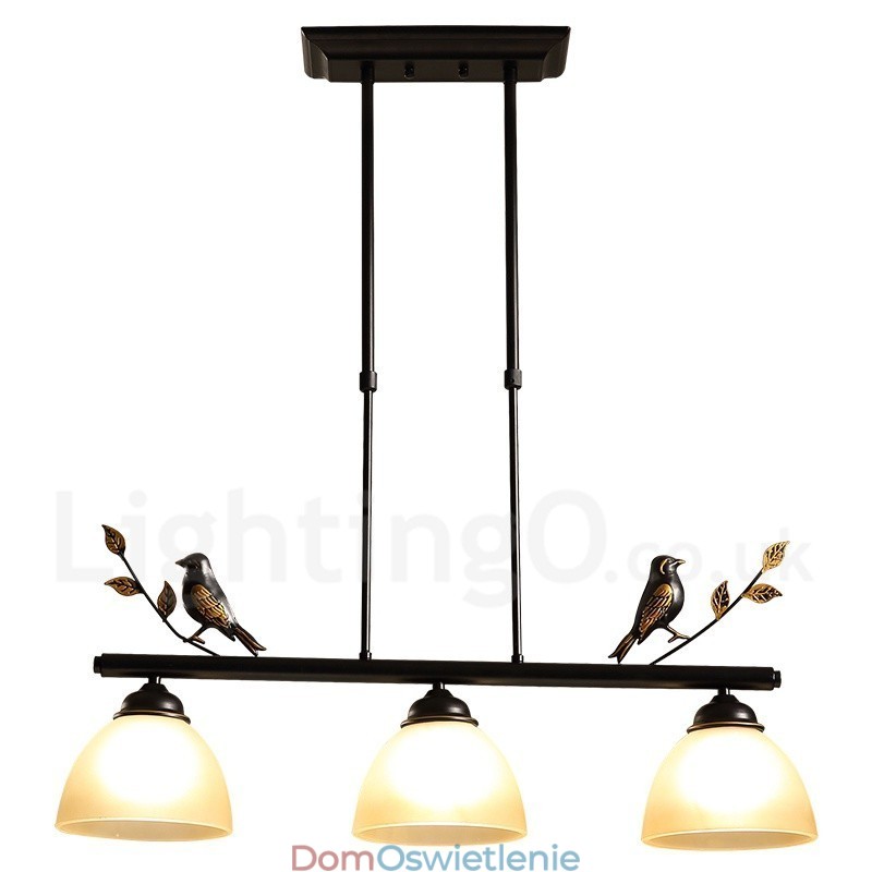 3-punktowa lampa wisząca ze stali w stylu retro rustykalnym z kloszem szklanym