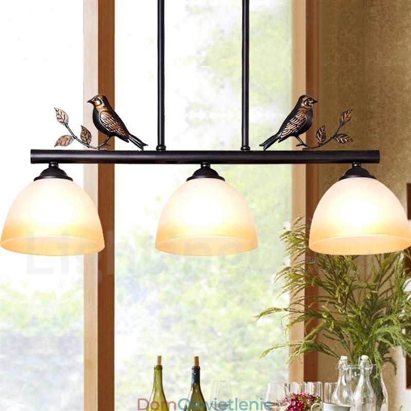 3-punktowa lampa wisząca ze stali w stylu retro rustykalnym z kloszem szklanym