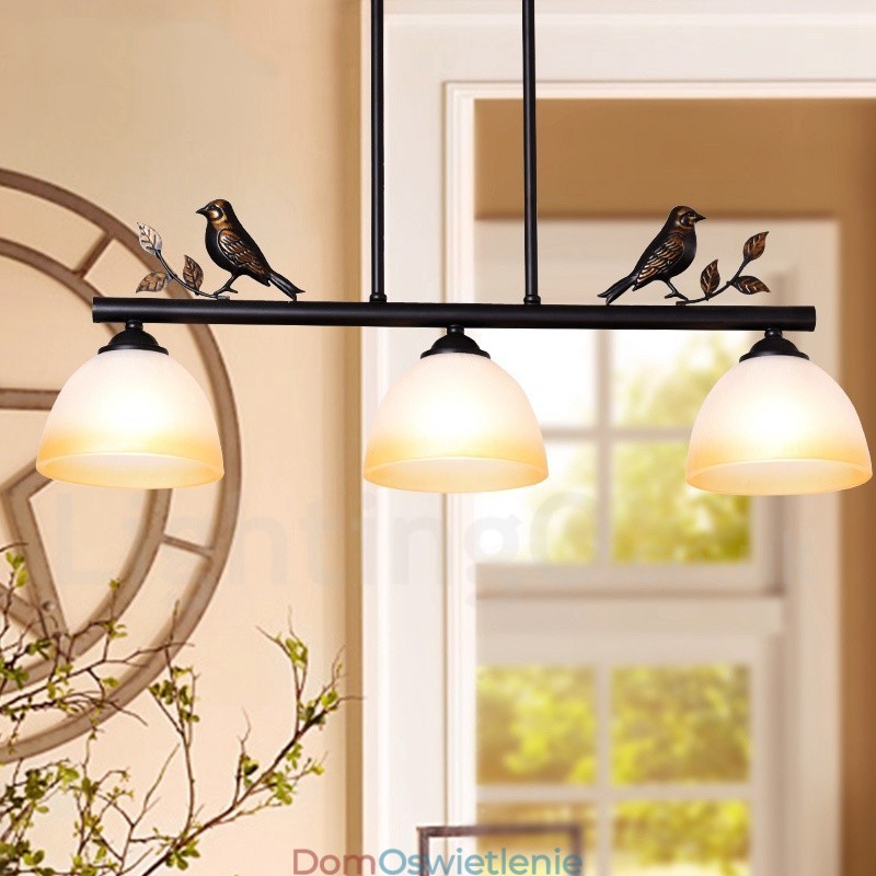 3-punktowa lampa wisząca ze stali w stylu retro rustykalnym z kloszem szklanym