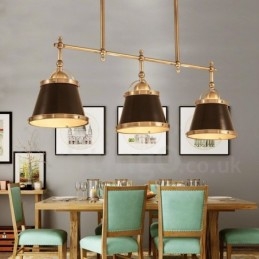3-punktowa lampa wisząca w stylu retro rustykalnym z luksusowym mosiądzem i kloszem mosiężnym