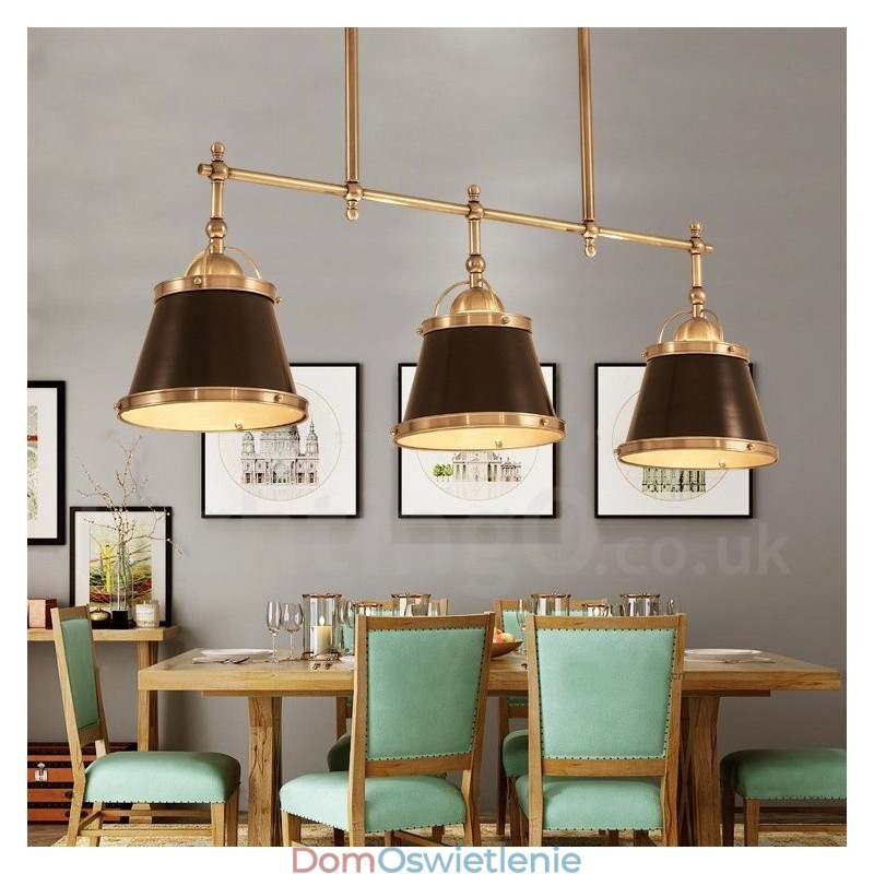 3-punktowa lampa wisząca w stylu retro rustykalnym z luksusowym mosiądzem i kloszem mosiężnym