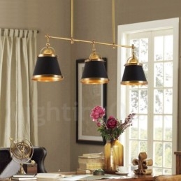 3-punktowa lampa wisząca w stylu retro rustykalnym z luksusowym mosiądzem i kloszem mosiężnym