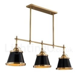 3-punktowa lampa wisząca w stylu retro rustykalnym z luksusowym mosiądzem i kloszem mosiężnym