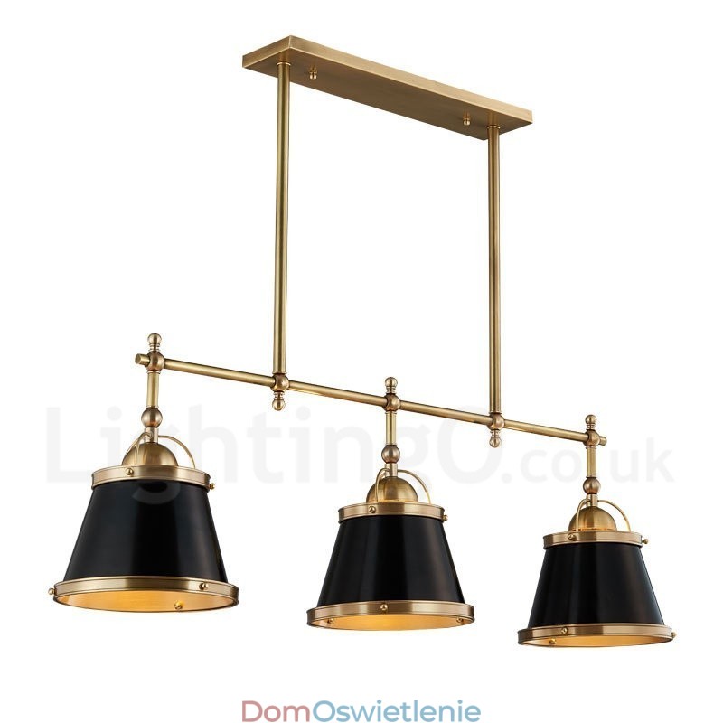 3-punktowa lampa wisząca w stylu retro rustykalnym z luksusowym mosiądzem i kloszem mosiężnym