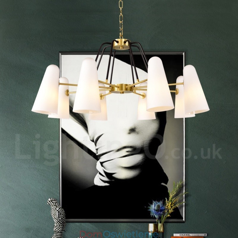 8-punktowa lampa wisząca retro rustykalna luksusowa mosiężna z kloszem szklanym