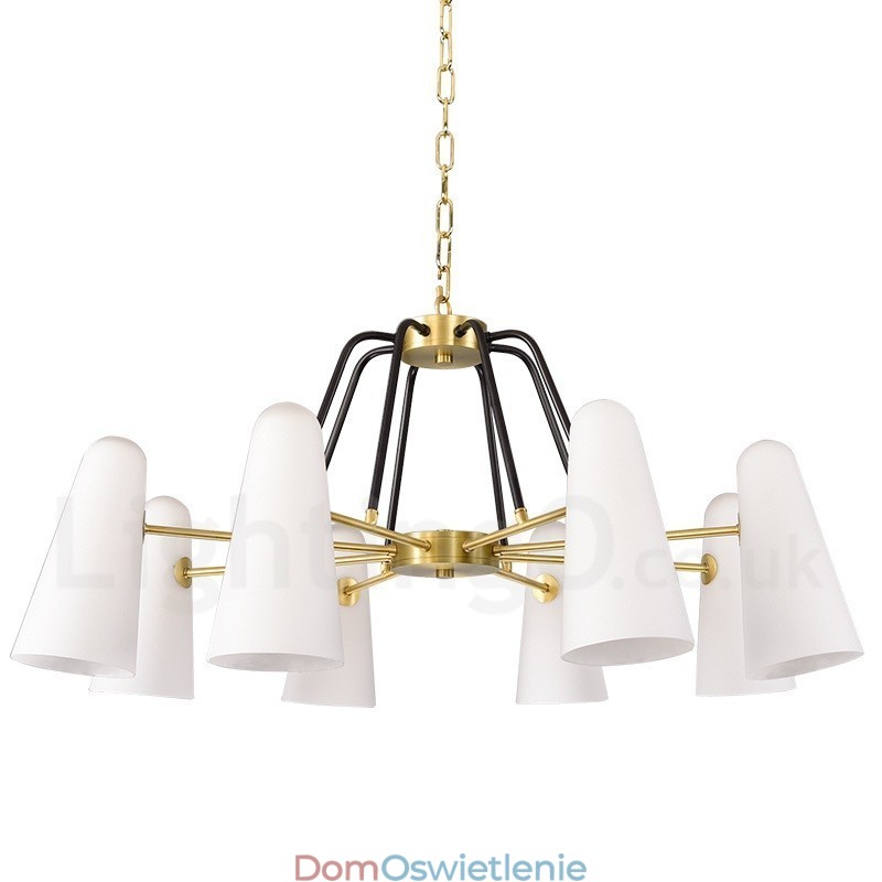 8-punktowa lampa wisząca retro rustykalna luksusowa mosiężna z kloszem szklanym