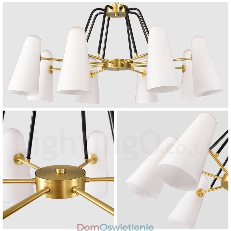 8-punktowa lampa wisząca retro rustykalna luksusowa mosiężna z kloszem szklanym