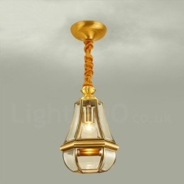1-punktowa lampa wisząca retro rustykalna luksusowa mosiężna z kloszem szklanym
