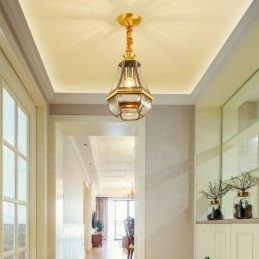 1-punktowa lampa wisząca retro rustykalna luksusowa mosiężna z kloszem szklanym