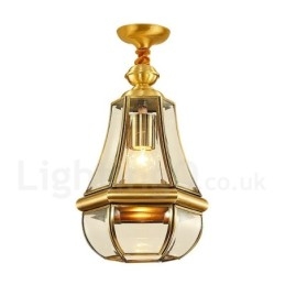 1-punktowa lampa wisząca retro rustykalna luksusowa mosiężna z kloszem szklanym