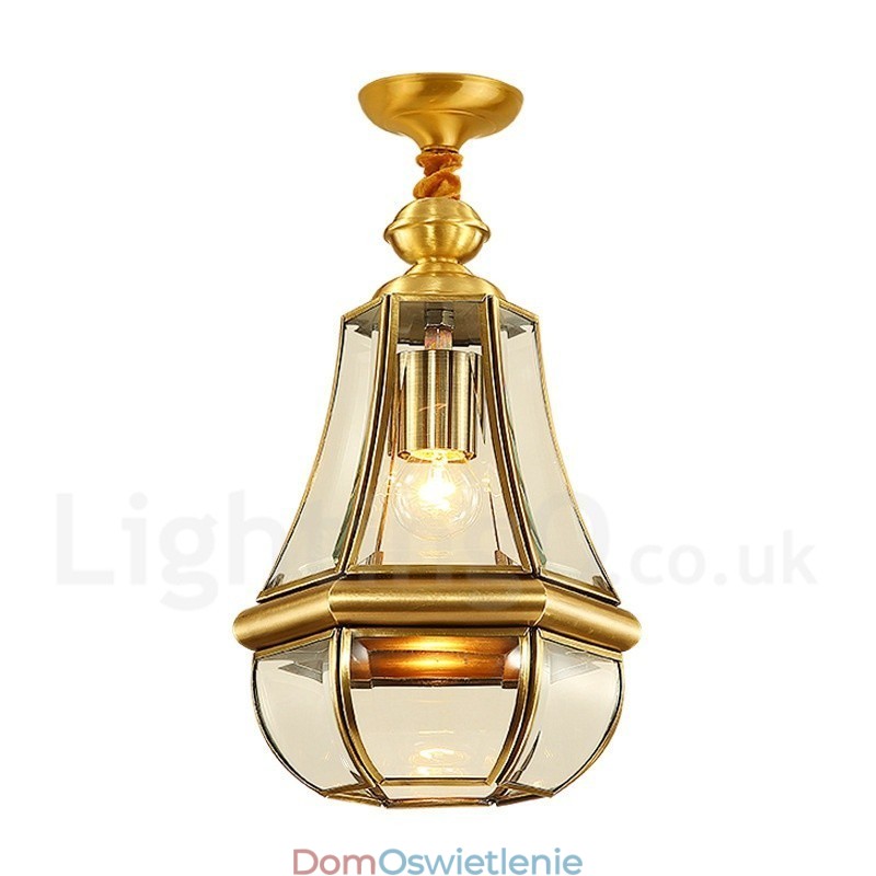 1-punktowa lampa wisząca retro rustykalna luksusowa mosiężna z kloszem szklanym