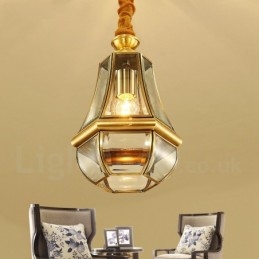 1-punktowa lampa wisząca retro rustykalna luksusowa mosiężna z kloszem szklanym