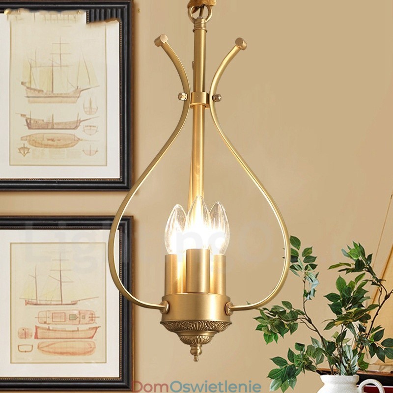 4-punktowa lampa wisząca retro rustykalna luksusowa mosiężna