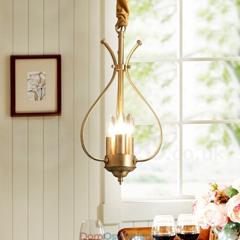 4-punktowa lampa wisząca retro rustykalna luksusowa mosiężna