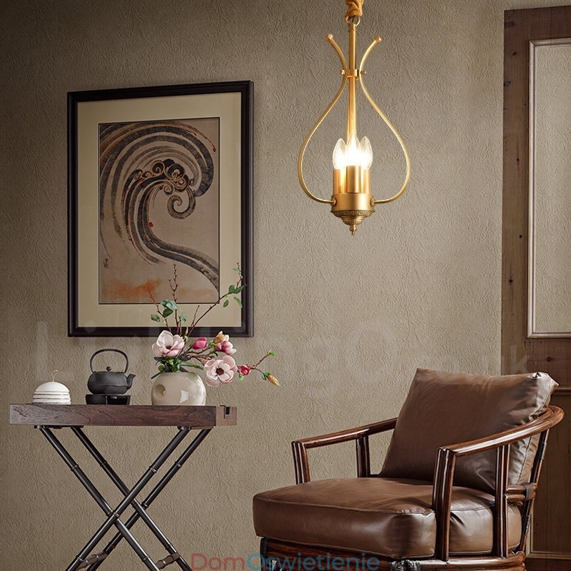 4-punktowa lampa wisząca retro rustykalna luksusowa mosiężna