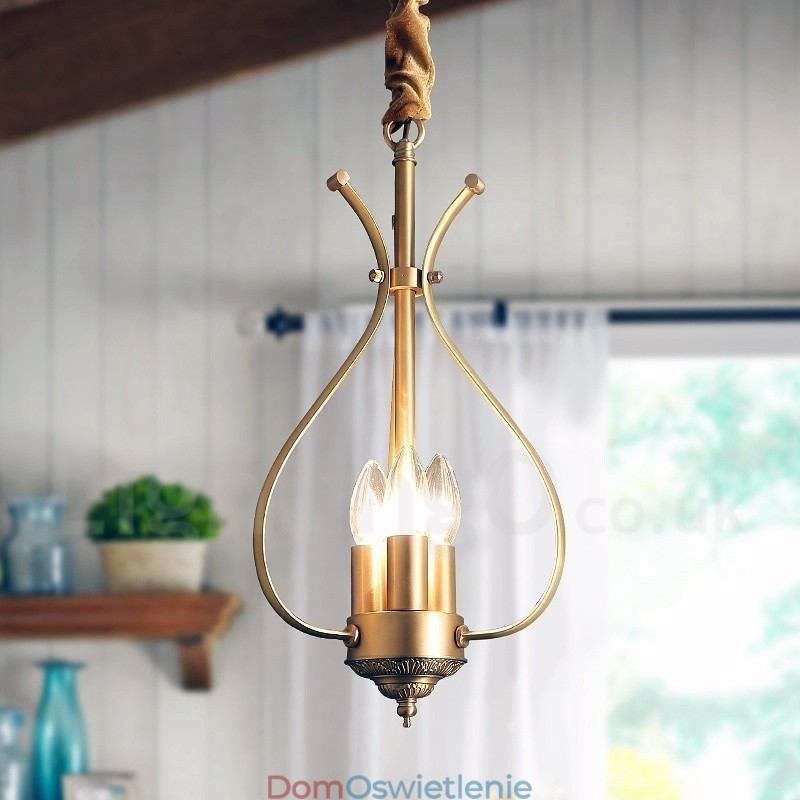 4-punktowa lampa wisząca retro rustykalna luksusowa mosiężna