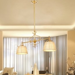 2-punktowa lampa wisząca retro rustykalna luksusowa mosiężna z abażurem z tkaniny