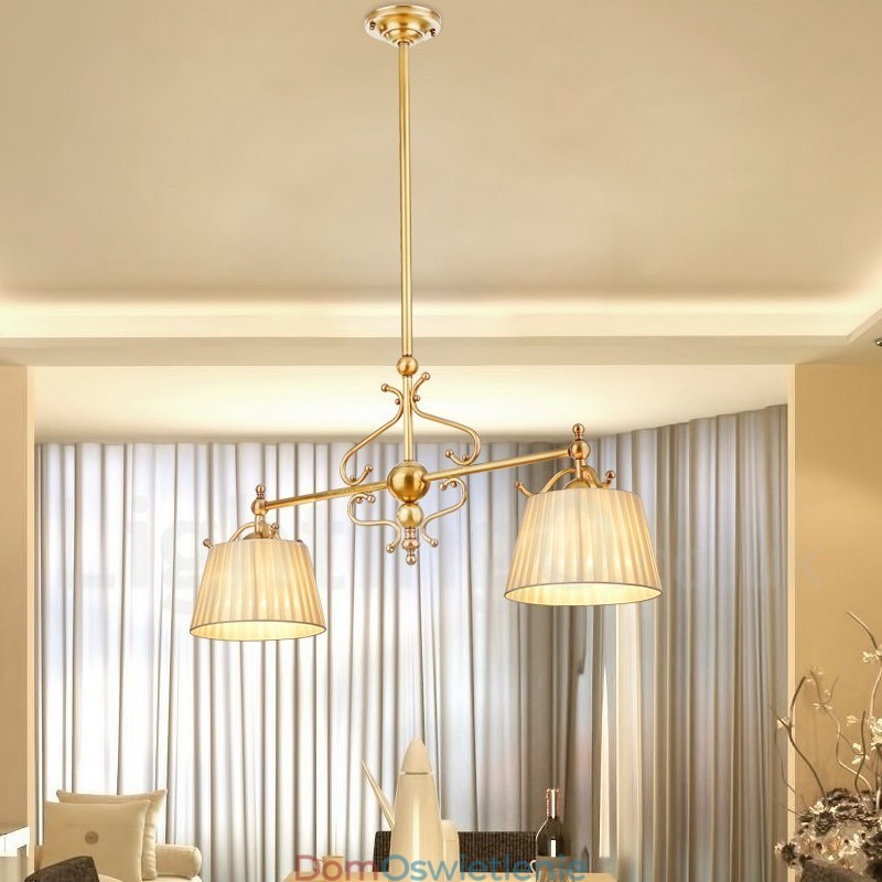 2-punktowa lampa wisząca retro rustykalna luksusowa mosiężna z abażurem z tkaniny