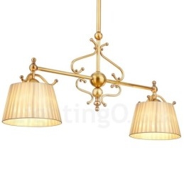 2-punktowa lampa wisząca retro rustykalna luksusowa mosiężna z abażurem z tkaniny