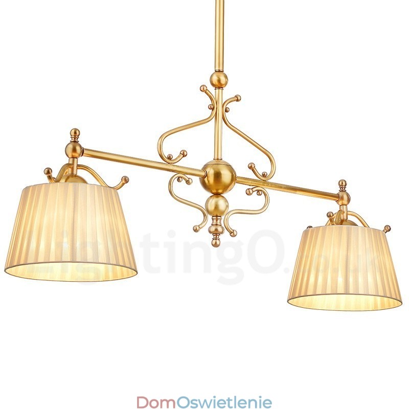 2-punktowa lampa wisząca retro rustykalna luksusowa mosiężna z abażurem z tkaniny