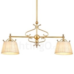 2-punktowa lampa wisząca retro rustykalna luksusowa mosiężna z abażurem z tkaniny