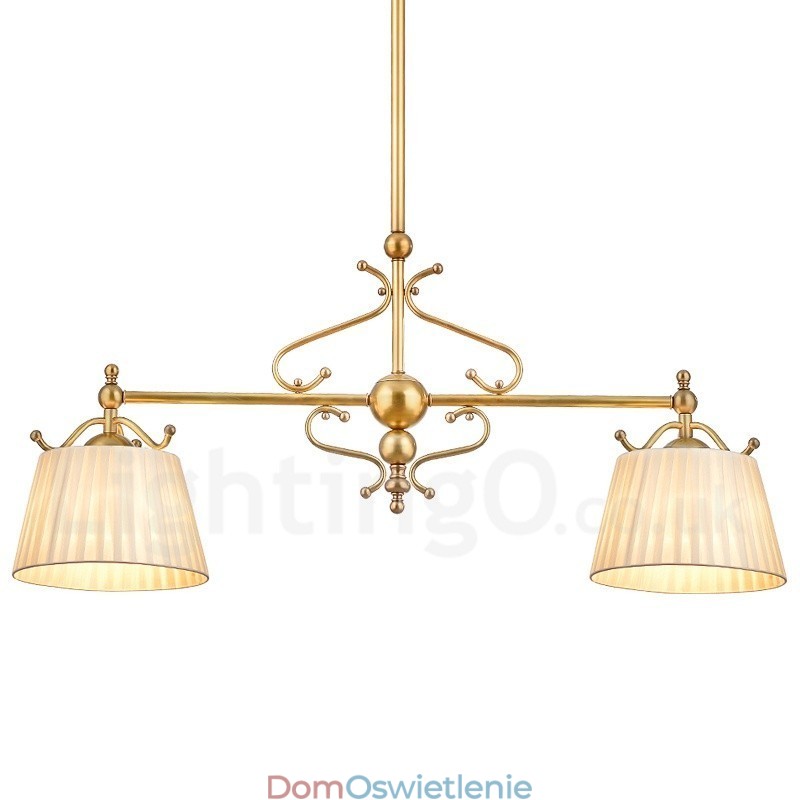 2-punktowa lampa wisząca retro rustykalna luksusowa mosiężna z abażurem z tkaniny