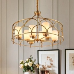 8-punktowa lampa wisząca retro rustykalna luksusowa mosiężna z kloszem szklanym