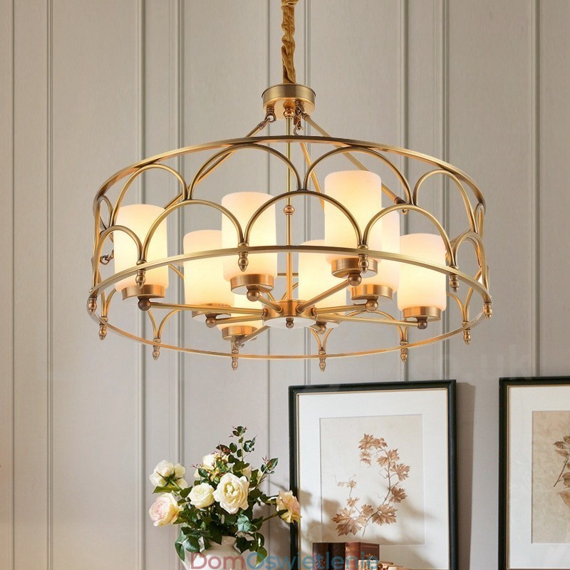 8-punktowa lampa wisząca retro rustykalna luksusowa mosiężna z kloszem szklanym