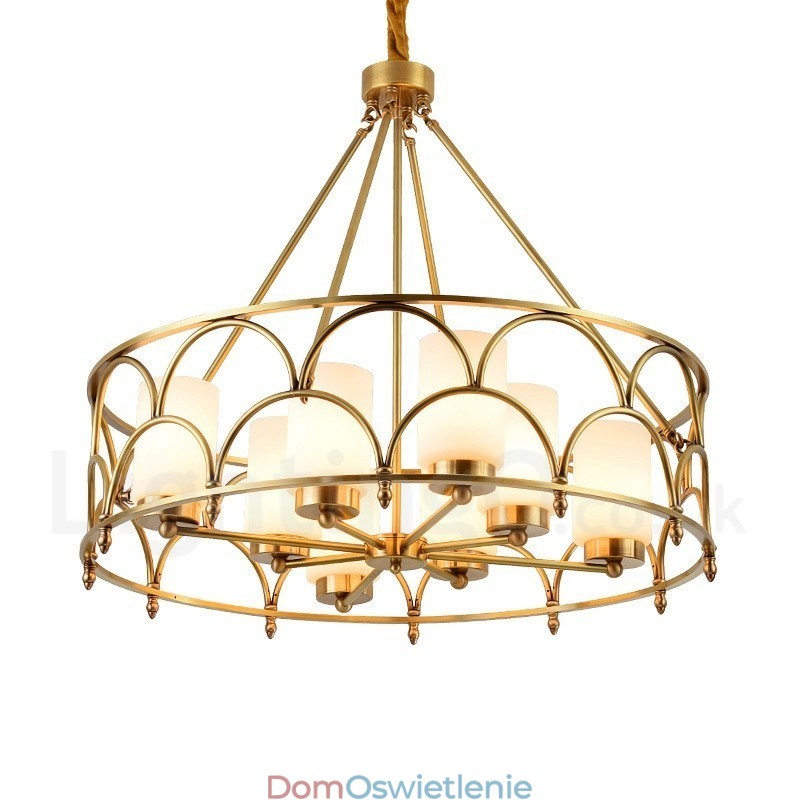 8-punktowa lampa wisząca retro rustykalna luksusowa mosiężna z kloszem szklanym