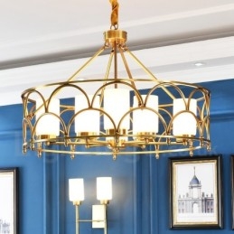 8-punktowa lampa wisząca retro rustykalna luksusowa mosiężna z kloszem szklanym