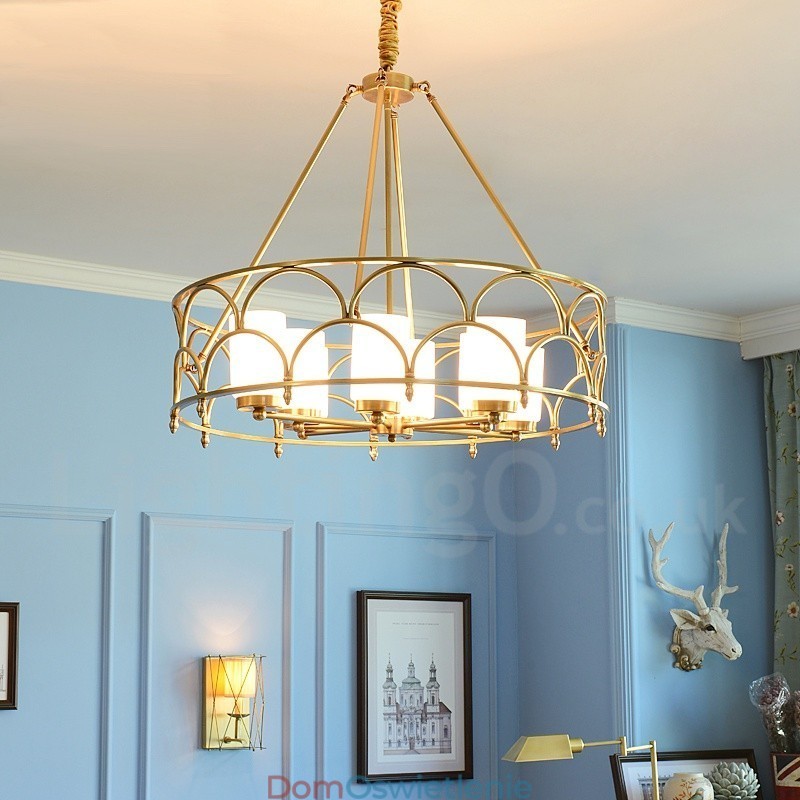 8-punktowa lampa wisząca retro rustykalna luksusowa mosiężna z kloszem szklanym