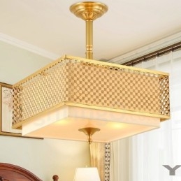 4-punktowa lampa wisząca retro rustykalna luksusowa mosiężna z abażurem z tkaniny