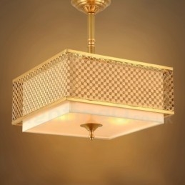 4-punktowa lampa wisząca retro rustykalna luksusowa mosiężna z abażurem z tkaniny