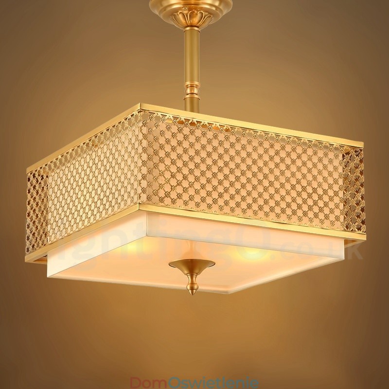 4-punktowa lampa wisząca retro rustykalna luksusowa mosiężna z abażurem z tkaniny