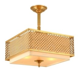 4-punktowa lampa wisząca retro rustykalna luksusowa mosiężna z abażurem z tkaniny