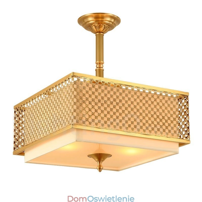 4-punktowa lampa wisząca retro rustykalna luksusowa mosiężna z abażurem z tkaniny