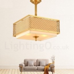 4-punktowa lampa wisząca retro rustykalna luksusowa mosiężna z abażurem z tkaniny