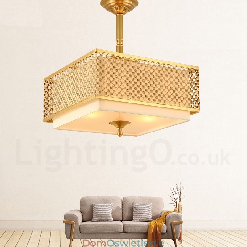 4-punktowa lampa wisząca retro rustykalna luksusowa mosiężna z abażurem z tkaniny