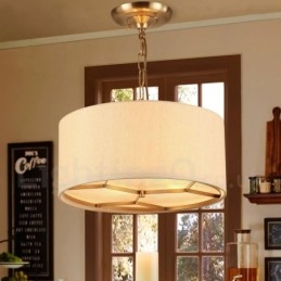 4-punktowa lampa wisząca retro rustykalna luksusowa mosiężna z abażurem z tkaniny