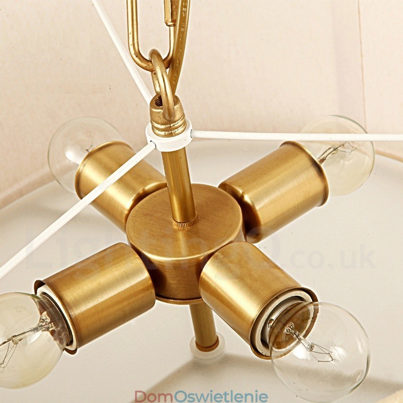 4-punktowa lampa wisząca retro rustykalna luksusowa mosiężna z abażurem z tkaniny