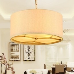 4-punktowa lampa wisząca retro rustykalna luksusowa mosiężna z abażurem z tkaniny