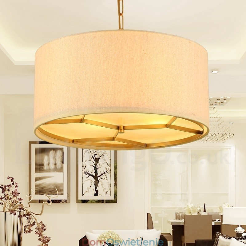 4-punktowa lampa wisząca retro rustykalna luksusowa mosiężna z abażurem z tkaniny