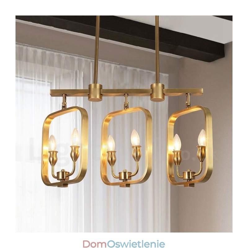6-punktowa lampa wisząca retro rustykalna luksusowa mosiężna